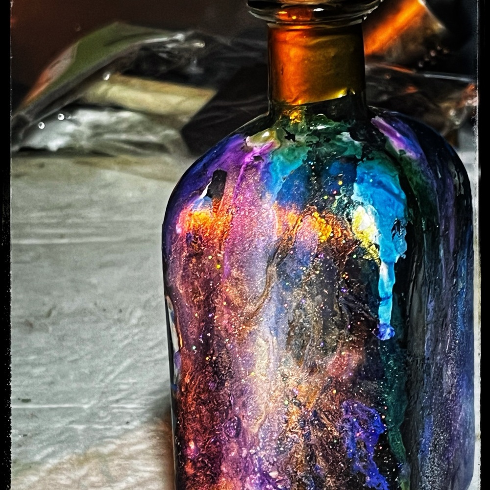 Purple and Blue Swirling Glass Art Bottle